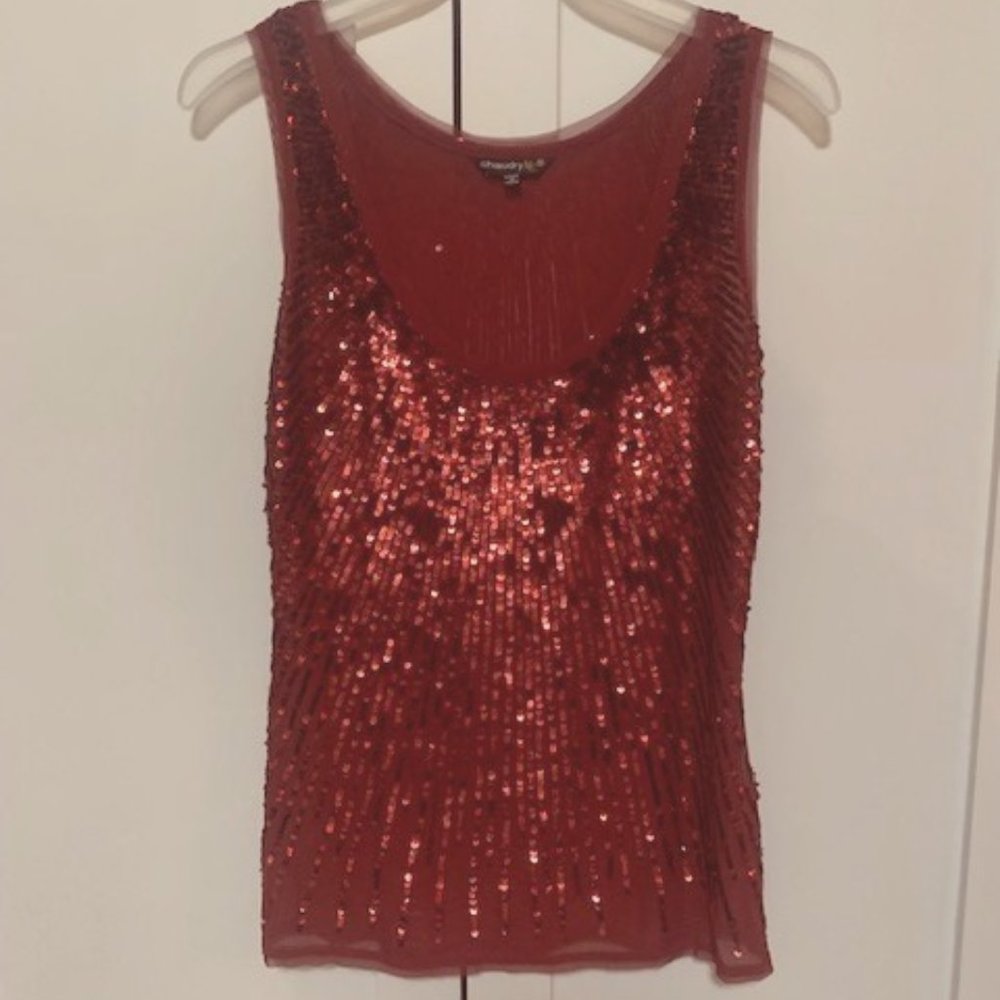 NWOT Chaudry KC Red Sequin Top